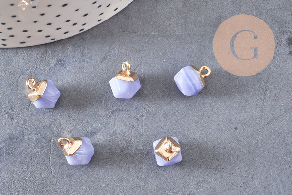 Pendentif hexagone jade bleu 11mm,pendentif pierre jade naturel pour création bijoux, x2 G2192