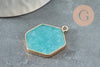 Pendentif hexagone jade bleu turquoise,pendentif pierre,support doré,pierre naturelle,bijou pierre, jade naturel,30-31mm, x1 G5419