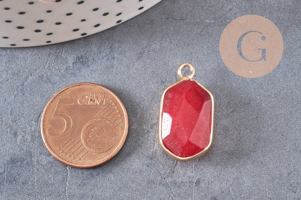 Pendentif hexagone jade rouge turquoise,pendentif pierre, support doré,création bijou,pierre naturelle,bijou pierre, jade naturel,25mm x1 G1870