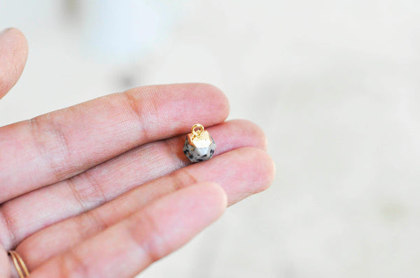 Pendentif hexagone jaspe dalmatien 11mm,pendentif pierre jaspe naturel pour création bijoux, x 2, G1643