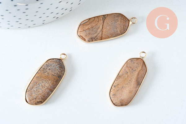 Pendentif hexagone jaspe paysage 37mm, pendentif bijoux pierre naturelle x1 G6331