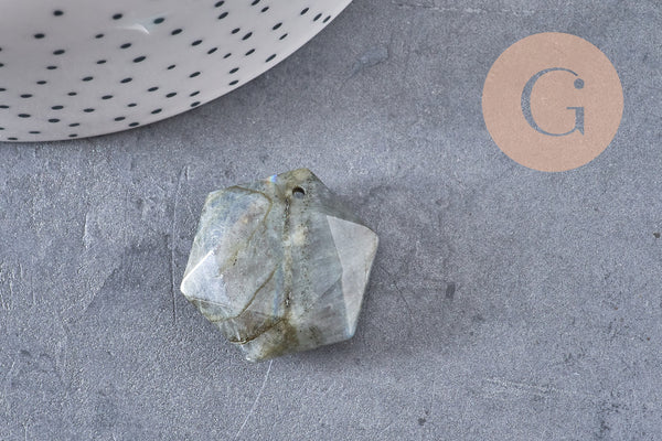 Pendentif hexagone labradorite, pendentif pierre, labradorite naturelle, 29mm, x1 (G1443)