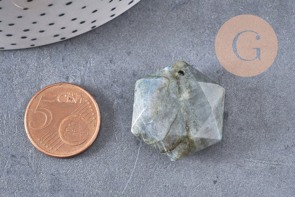Pendentif hexagone labradorite, pendentif pierre, labradorite naturelle, 29mm, x1 (G1443)