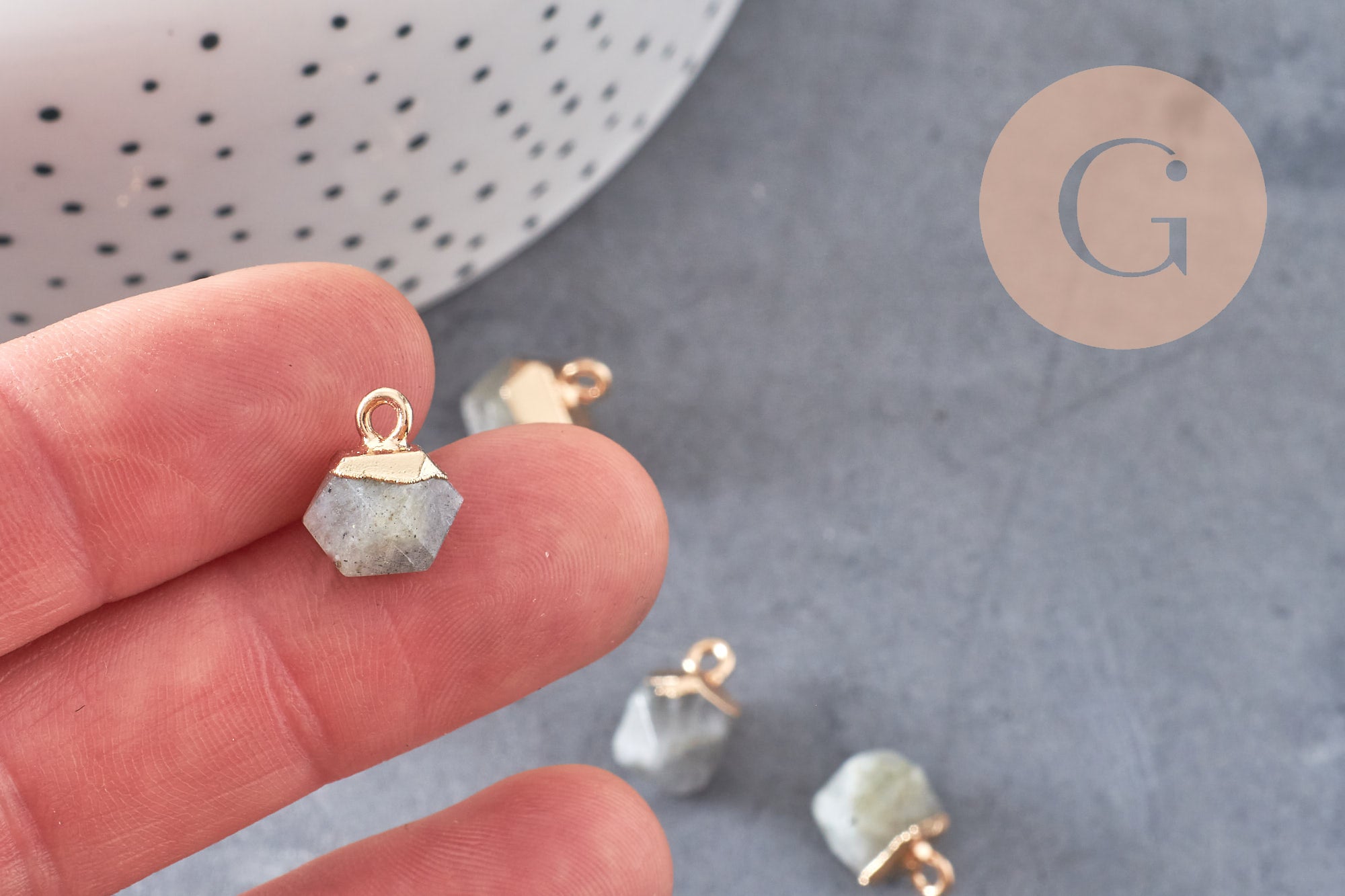 Pendentif hexagone labradorite11mm,pendentif pierre lapis labradorite naturel pour création bijoux x1 G0971