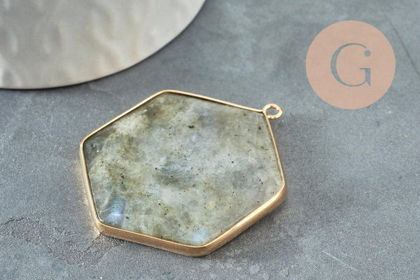 Pendentif hexagone labradorite,pendentif collier,pierre naturelle,pendentif labradorite naturelle,45mm, x1 G2636