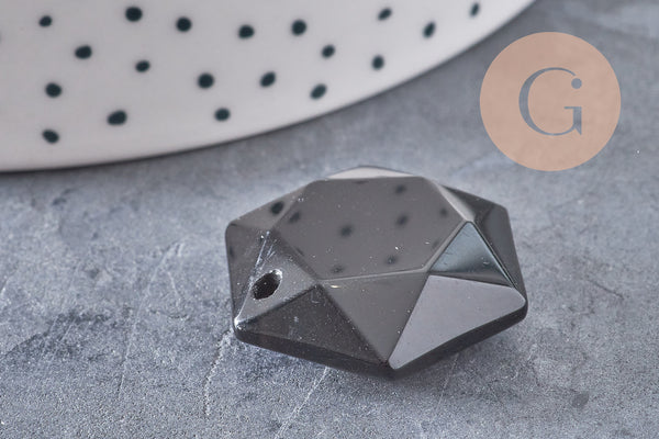 Pendentif hexagone obsidienne,pendentif pierre, obsidienne naturelle, 29mm x1 (G1483)