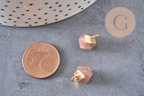 Pendentif hexagone quartz fraise,pendentif bijoux,pendentif pierre,quartz fraise naturel,pendentif quartz fraise,11mm, x1,G3157