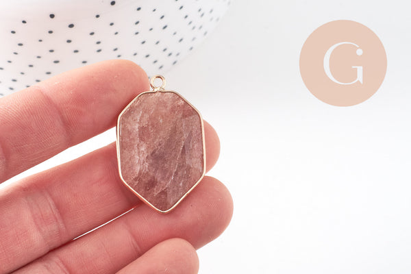 Pendentif hexagone quartz fraise,pendentif pierre,pendentif collier,pierre naturelle,pendentif quartz, quartz naturel,36mm x1 G1896