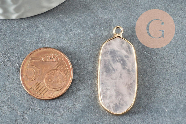 Pendentif hexagone quartz rose naturel 37mm, pendentif pierre, pierre naturelle, pendentif rose,quartz rose naturel, x1 G2819