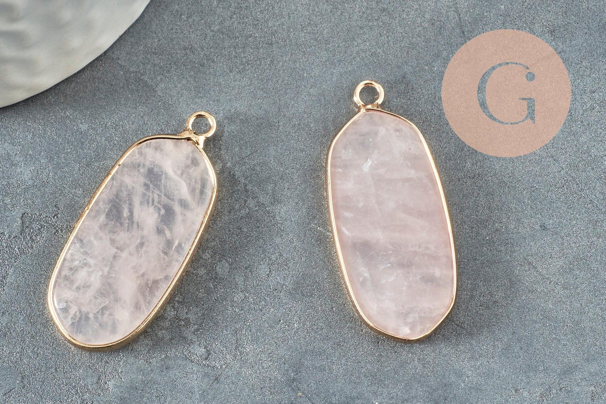 Pendentif hexagone quartz rose naturel 37mm, x1 (G2819)