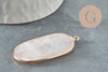Rose quartz pendant in teardrop shape with gold frame on slate. Pendentif hexagone quartz rose naturel 49mm, ideal for bohemian chic jewelry.