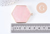 Pendentif hexagone quartz rose naturel laiton doré 45mm, x1 (G2718)