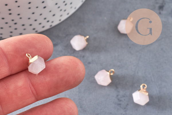 Pendentif hexagone quartz rose11mm, pendentif pierre quartz rose naturel pour création bijoux, x2-G0207