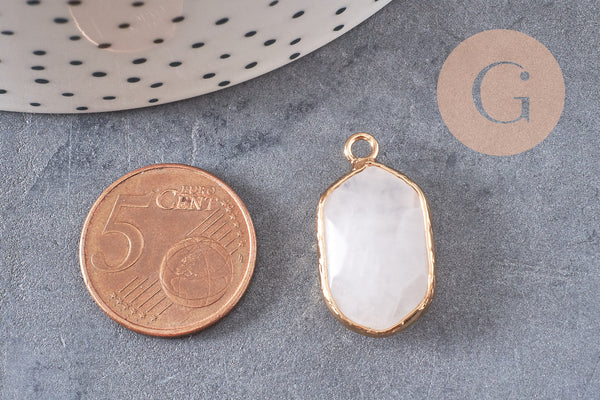 Pendentif hexagone quartz rose,pendentif pierre, support doré,création bijou,pierre naturelle,bijou pierre, quartz rose naturel,25mm-G1867