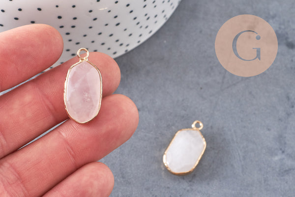 Pendentif hexagone quartz rose,pendentif pierre, support doré,création bijou,pierre naturelle,bijou pierre, quartz rose naturel,25mm-G1867