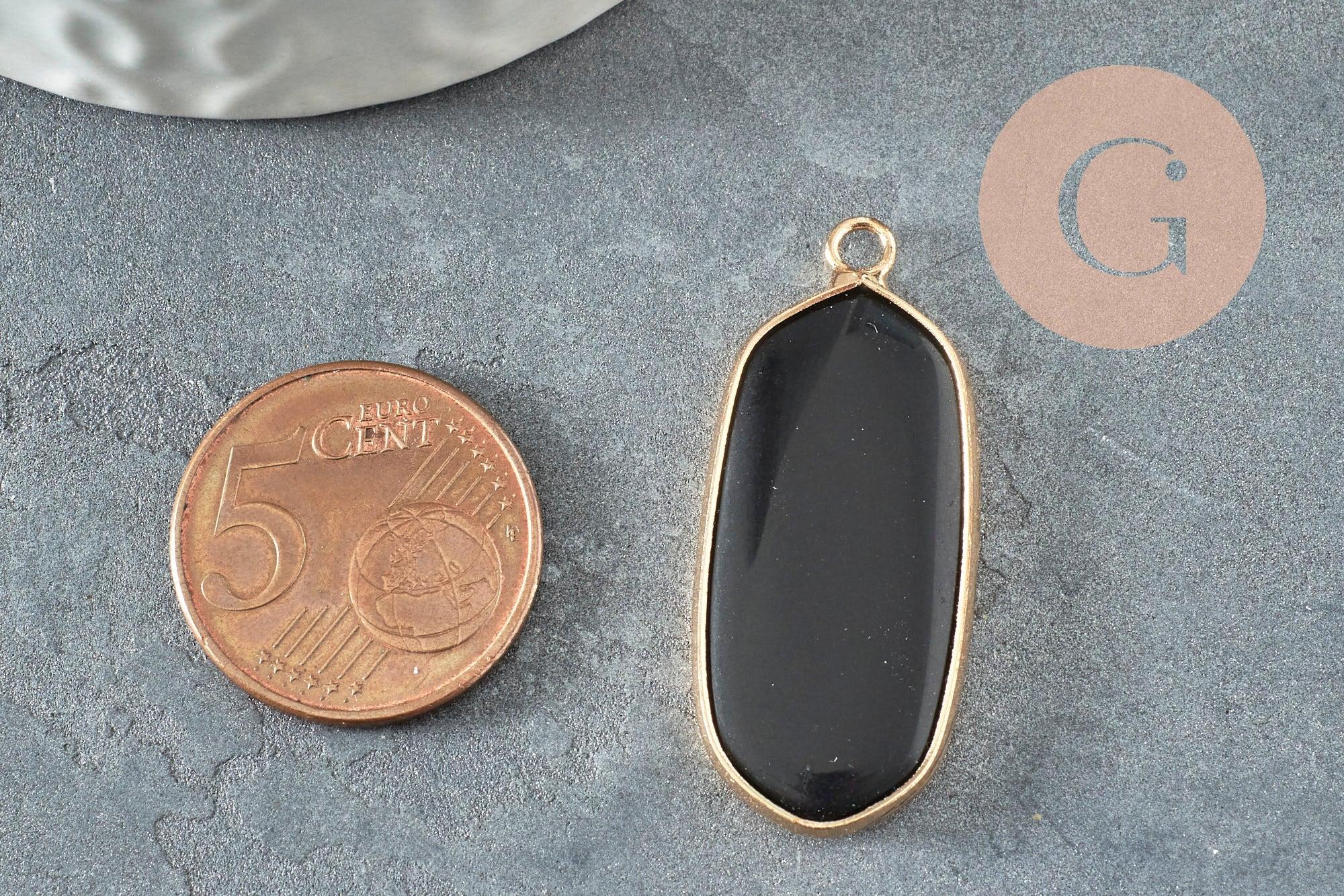 Pendentif hexagone verre noir 37mm pour création bijoux pierre,pendentif collier,pendentif verre, x1 G3144