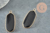 Pendentif hexagone verre noir 37mm pour création bijoux pierre,pendentif collier,pendentif verre, x1 G3144