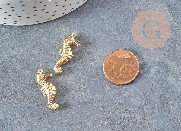 Pendentif hippocampe acier 304 inoxydable doré 26.5mm, x2 (G2893)