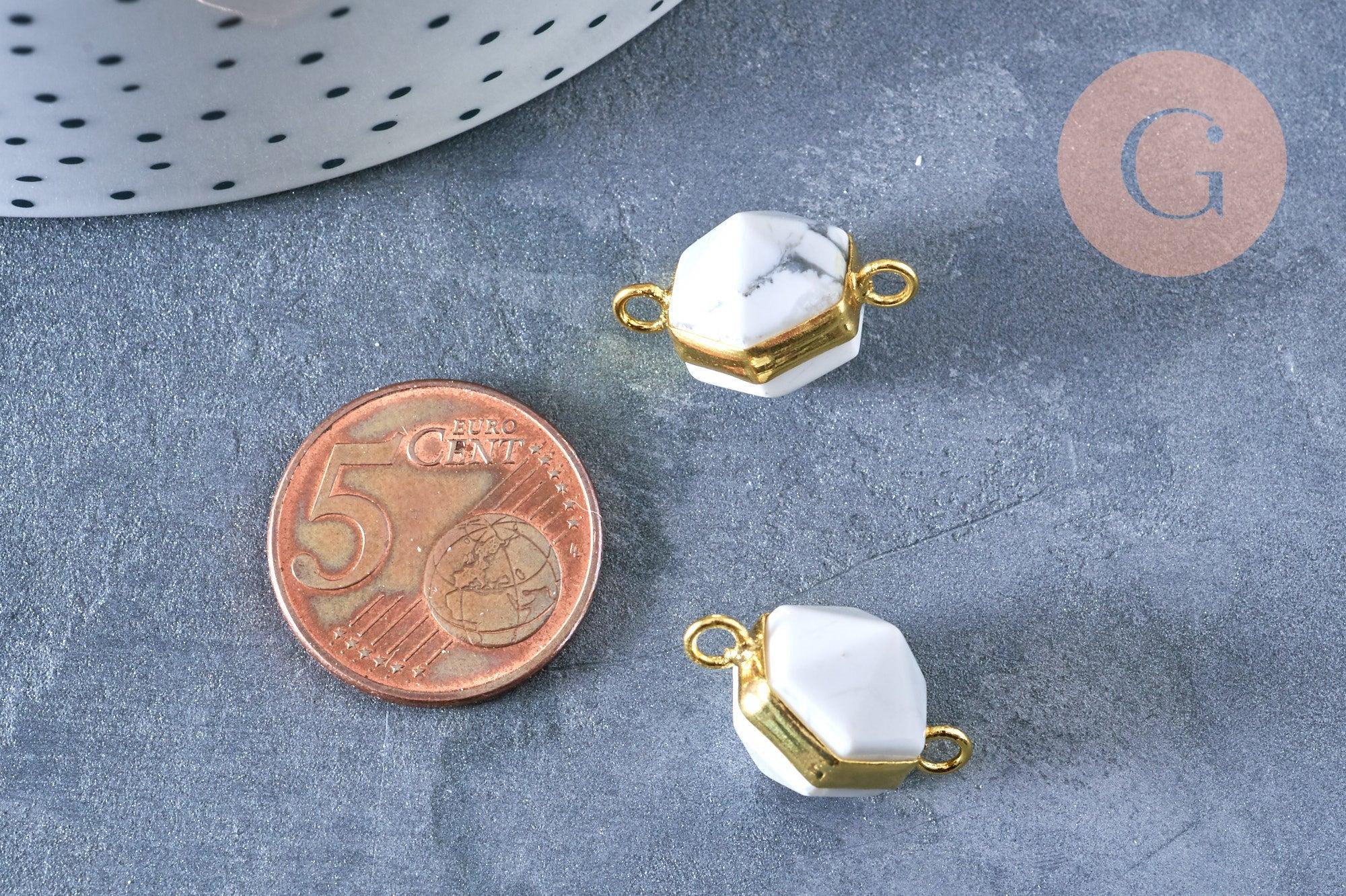 Pendentif howlite naturelle support laiton doré 20mm, bijou pendentif pierre naturelle x1 G6461