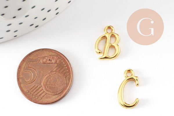Pendentif initiale zamac doré 13-15mm, pendentif lettre alphabet doré x1 (G9380)