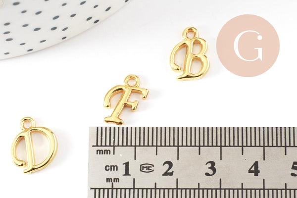 Pendentif initiale zamac doré 13-15mm, pendentif lettre alphabet doré x1 (G9380)