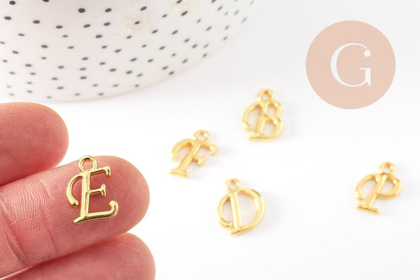 Pendentif initiale zamac doré 13-15mm, pendentif lettre alphabet doré x1 (G9380)