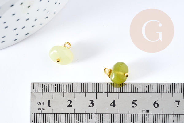 Pendentif jade olive naturel laiton doré 13-14mm, x1 (G8643)