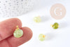 Pendentif jade olive naturel laiton doré 13-14mm, x1 (G8643)