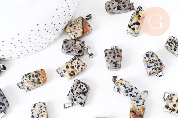 Pendentif jaspe dalmatien roulé acier platine, pendentif pierre acier inoxydable, bijou pendentif pierre naturelle,15-35mm, x1, G5533