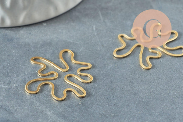 Pendentif laiton doré fleur, breloques laiton brut sans nickel pour creation pendentif bijoux géométrique,25x27mm, X2 (G3270)