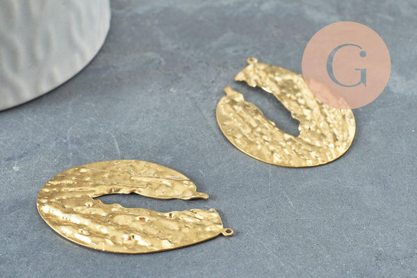 Pendentif laiton doré goutte évidée martelé, breloques laiton brut sans nickel pour création bijoux géométrique,42mm, X2 (G4679)