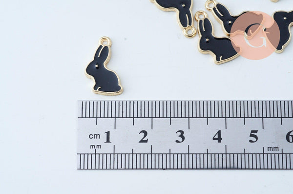 Pendentif lapin zamac doré émail noir 17mm,pendentif doré pour création de bijoux,x 5 G6095