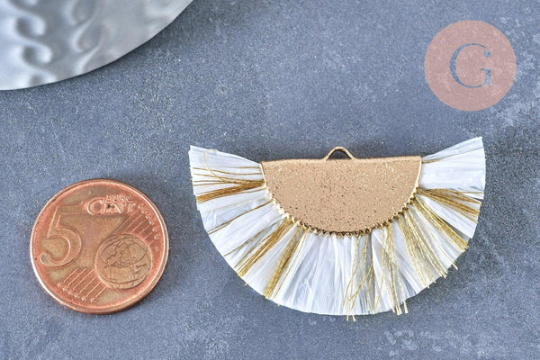 Pendentif large pompon fil blanc or 14mm, pendentif pour création de boucles xxL, x2 (G4136)