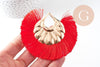Pendentif large pompon fil rouge support doré,pendentif en fil sur support doré, 85-92mm, x 2 (G4534)