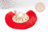 Pendentif large pompon fil rouge support doré,pendentif en fil sur support doré, 85-92mm, x 2 (G4534)