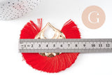 Pendentif large pompon fil rouge support doré,pendentif en fil sur support doré, 85-92mm, x 2 (G4534)