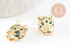 Pendentif léopard laiton doré 18K zircons multicolore 16mm, x1 (G4458)