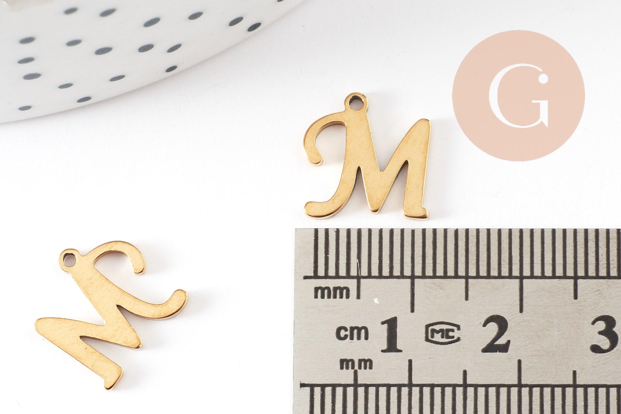 Pendentif lettre initiale M majuscule acier inoxydable 201 doré PVD 12mm, x1 (G9381)