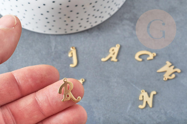 Pendentif lettre initiale acier inoxydable doré 13.5mm, x1 (G4301)