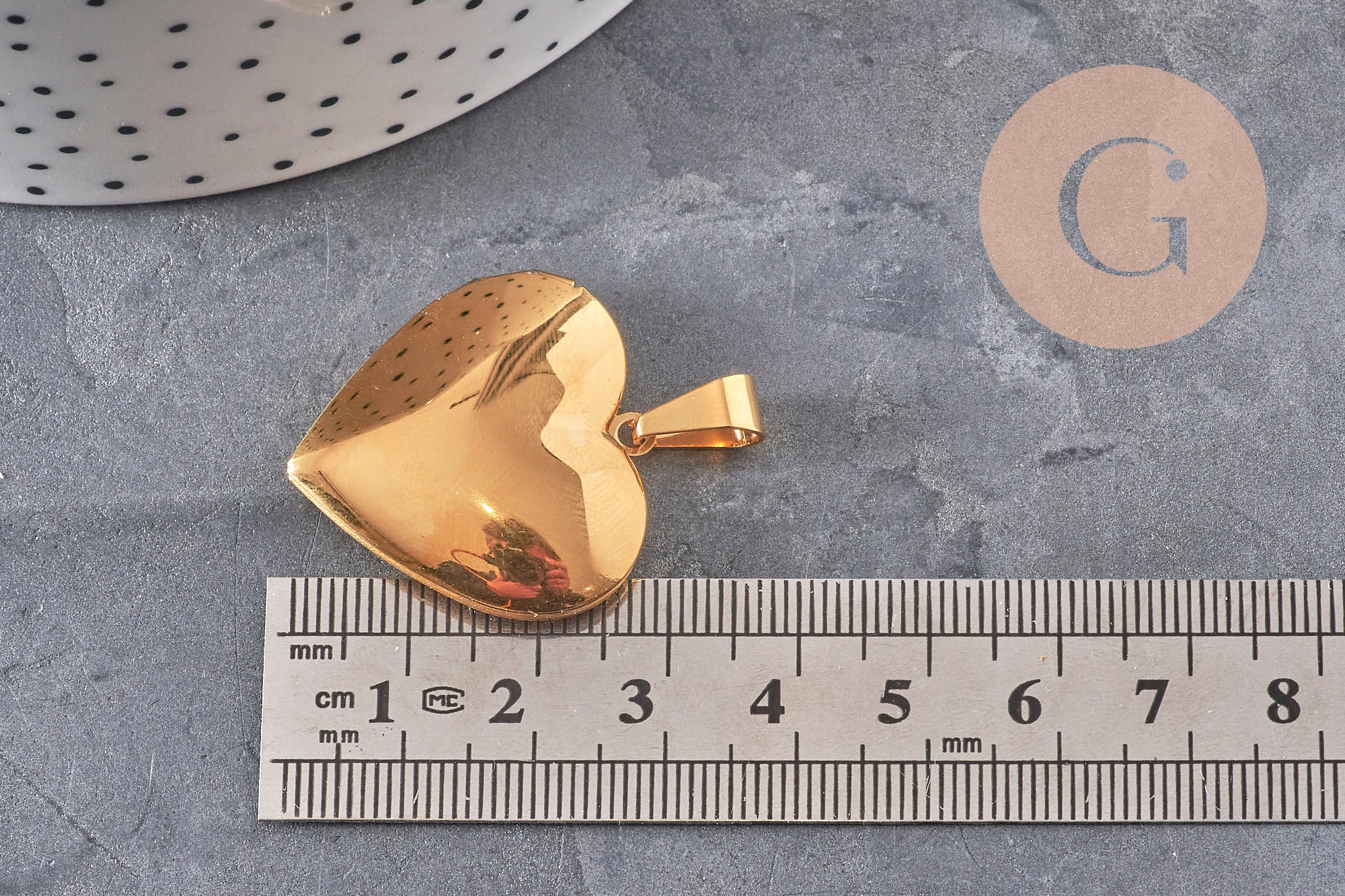 Pendentif locket coeur acier 304 inoxydable doré IP 21mm, x1 (G11139)