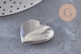 Pendentif locket coeur acier 316 inoxydable platine 29mm, x1 (G10984)