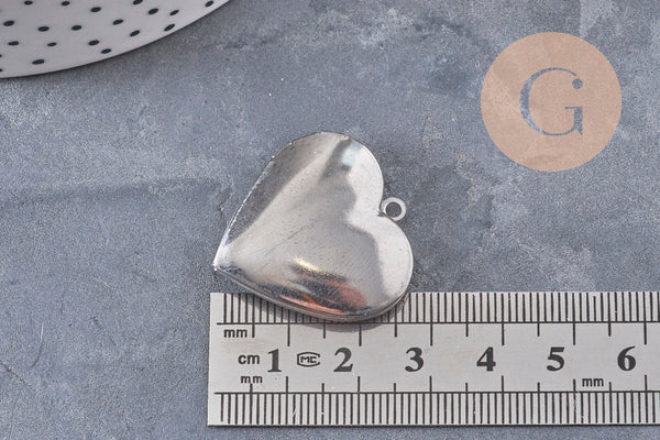 Pendentif locket coeur acier 316 inoxydable platine 29mm, x1 (G10984)