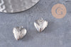 Pendentif locket cœur medaillon laiton argenté, médaillon Vintage, création collier, 15.6mm, x 2 (G3341)