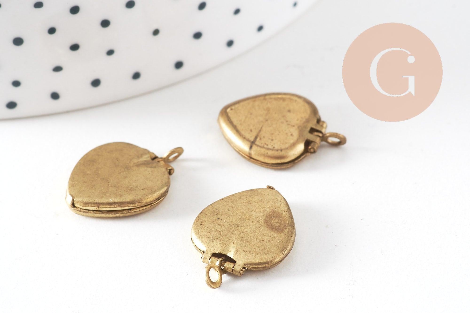 Pendentif locket cœur medaillon laiton brut, médaillon Vintage, création collier, 15mm, x5 (G4901)