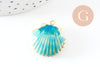 Pendentif locket coquillage laiton doré 18K émaillé 23.5mm, Pendentif création bijoux x1 G9551