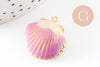 Pendentif locket coquillage laiton doré 18K émaillé 23.5mm, Pendentif création bijoux x1 G9551