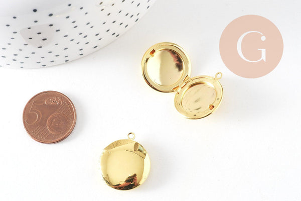 Pendentif locket medaillon doré, médaillon doré, fournitures dorées,porte-photo,création bijou,20mm, x1 G2570