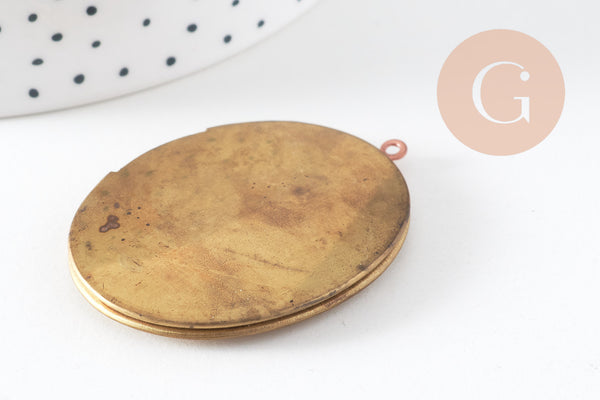 Pendentif locket medaillon laiton brut, fournitures créatives, médaillon Vintage, création collier, fournitures laiton brut,48mm-G1284