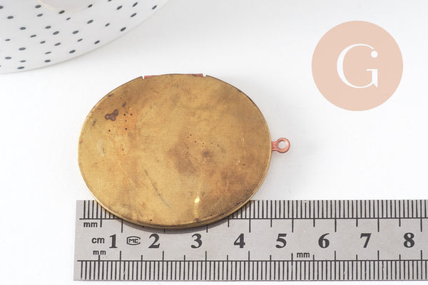 Pendentif locket medaillon laiton brut, fournitures créatives, médaillon Vintage, création collier, fournitures laiton brut,48mm-G1284