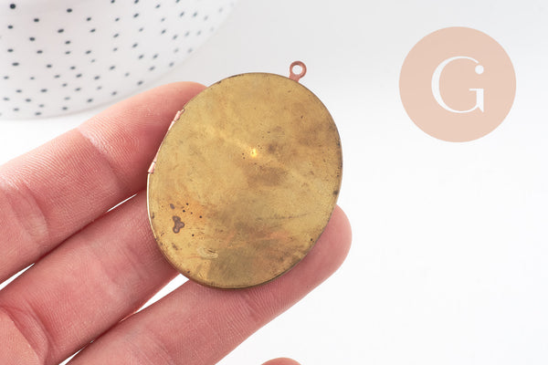 Pendentif locket medaillon laiton brut, fournitures créatives, médaillon Vintage, création collier, fournitures laiton brut,48mm-G1284